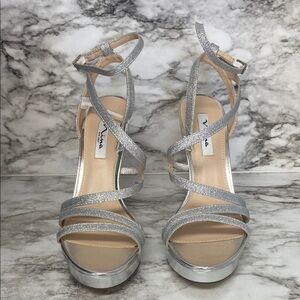 Nina Silver Stiletto Heels Elegant Strappy Design